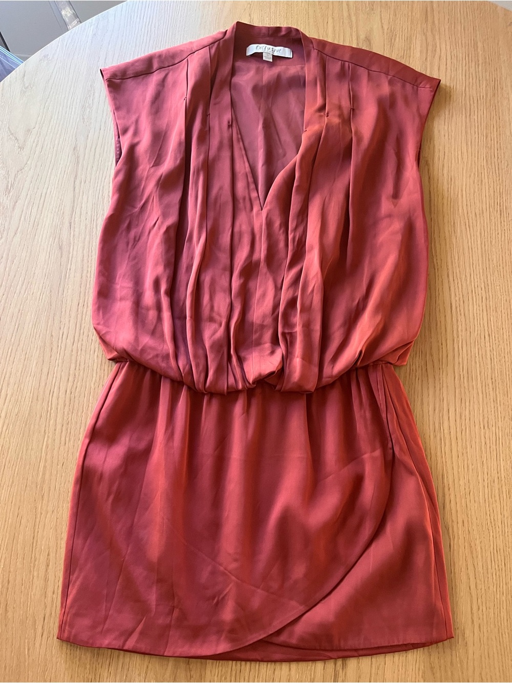 INTERMIX Rust Red Silk V-Neck Blouson Mini Dress